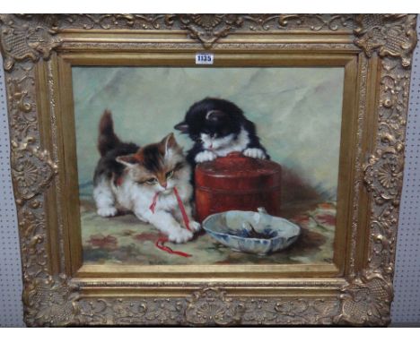 Continental School (20th century), Kittens playing, oil on canvas, 39cm x 50cm.