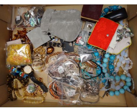 A large collection of mostly costume jewellery, including bead and other necklaces, pendants, bracelets, a gentleman's Accuri