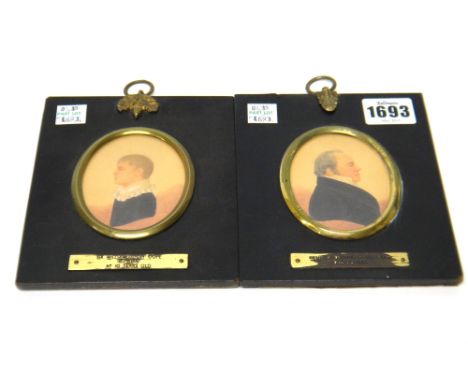 English School, 19th century, two oval profile portrait miniatures of General Edward Riley Cope and of Sir William Henry Cope