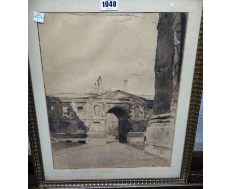 William Nicholson (1872-1949), The College gate, Oxford, lithograph, signed and inscribed, 35cm x 28cm. 

