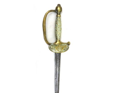 An Italian officer's sword, early 19th century, with double edged straight steel blade (80cm), folding knuckle guard and bras