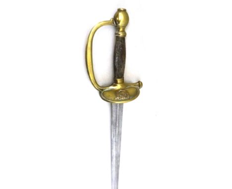 A Continental dress sword, 19th century, with double edged steel blade (74.5cm), folding hilt cast with a laurel wreath, knuc