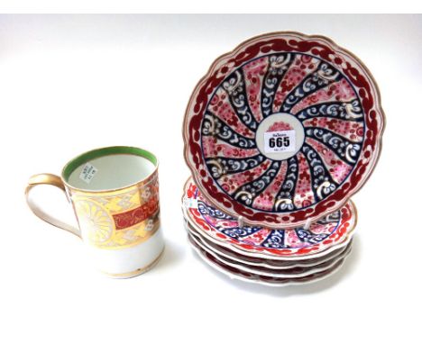 Five Worcester porcelain dessert plates, early 19th century, painted with the Queen Charlotte pattern, three with impressed F