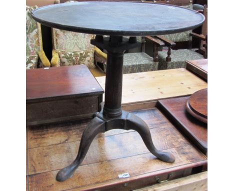 A mid 18th century mahogany occasional table, the dished circular top snap-top on bird cage mount and tripod base, 68cm wide.