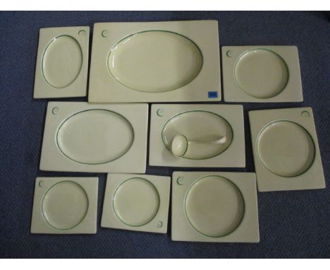 Clarice Cliff plates and a ladle in the Biarritz pattern, Royal Staffordshire, England