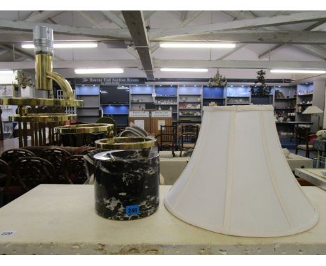 A modernist, gilt metal and marble table lamp, 17 high with fabric shade