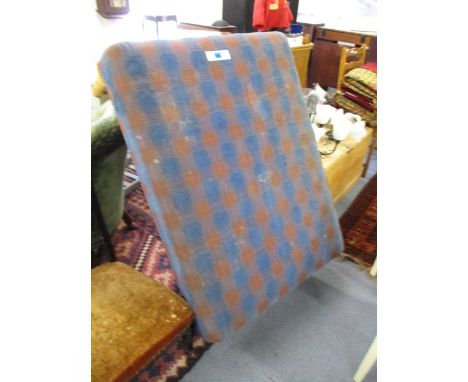 A large blue and red chequered foot stool standing on bobbin turned pine legs, 16 x 42 1/2