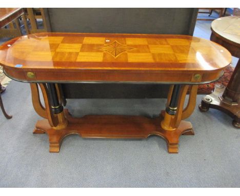 A contemporary inlaid mahogany console table, 28h, 54w, 20 d
