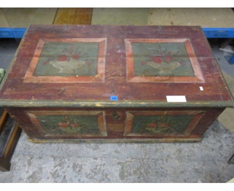 A 19th century continental painted pine trunk, 19 1/2 h x 45 1/2
