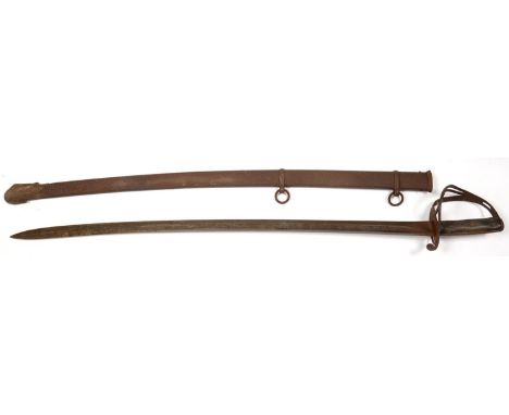 AN 1853 PATTERN CALVARY TROOPER'S SWORD AND SCABBARD, BLADE 89.5CM, HILT AND SCABBARD HEAVILY RUSTED, LACKING PART OF GRIP FR