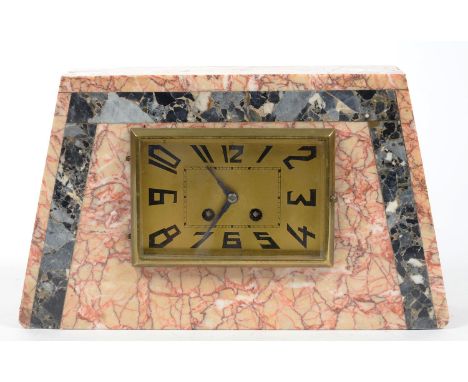 A FRENCH ART DECO MARBLE MANTEL CLOCK OF PYLON FORM, 20CM H, C1930 