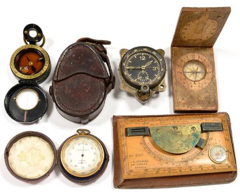 A BARKERS PATENT MILITARY PATTERN PRISMATIC COMPASS IN LEATHER CASE, C1918, A J. H. STEWARD BOX WOOD COLONIAL W. VERNERS COMP