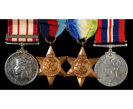 WORLD WAR II GROUP OF FOUR, NAVAL GENERAL SERVICE MEDAL, ONE CLASP PALESTINE 1936-39, 1939-1945 STAR, ATLANTIC STAR AND DEFEN