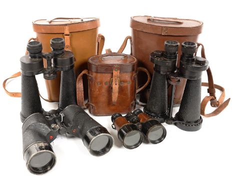 FOUR PAIRS OF BRITISH MILITARY ISSUE BINOCULARS, COMPRISING BARR &amp; STROUD 7X CF40 10192, LEATHER CASE, BARR &amp; STROUD 