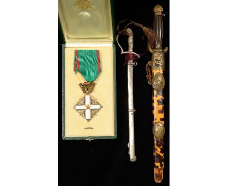 ORDER OF MERIT OF THE ITALIAN REPUBLIC, KNIGHT, POST 1951, CASED, A CHINESE JIAN STYLE DAGGER AND BRASS MOUNTED TORTOISESHELL