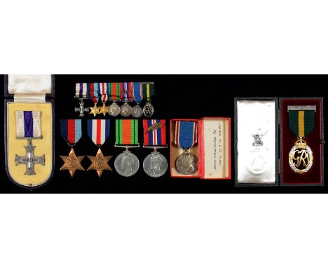 WORLD WAR II MC GROUP OF SEVEN, MILITARY CROSS REVERSE OF LOWER LIMB ENGRAVED 1945, CASE OF ISSUE, 1939-1945 STAR, FRANCE AND