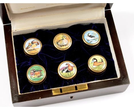 THE ST JAMES'S HOUSE COLLECTION FOR THE WILDLIFE TRUST, SIX ELIZABETH II SILVER GILT AND ENAMEL CYLINDRICAL BOXES, LONDON 197