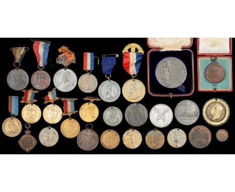 COMMEMORATIVE MEDALS. FRANCO BRITISH EXHIBITION 1908, SILVERED BRONZE, CASED AND APPROX 25 OTHERS, INCLUDING INTERNATIONAL EX