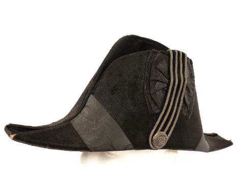 A BICORN HAT WITH SILVERED BUTTON OF THE CITY OF LONDON, BY EDE AND RAVENSCROFT, LONDON 