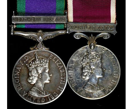 GSM PAIR, GENERAL SERVICE MEDAL, ONE CLASP, NORTHERN IRELAND AND ARMY LONG SERVICE AND GOOD CONDUCT MEDAL, REGULAR ARMY SUSPE