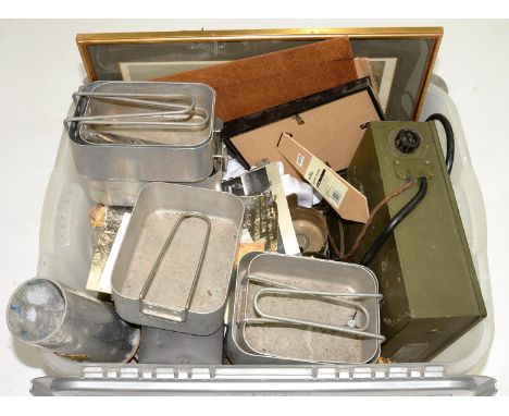 MISCELLANEOUS MILITARIA, TO INCLUDE A POLISH THREE MINE DETECTOR, AMPLIFIER AND HEADPHONES, ENAMEL BADGES, TRENT ART, ETC 