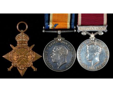 WORLD WAR I GROUP OF THREE, 1914-15 STAR, BRITISH WAR MEDAL AND ARMY LONG SERVICE AND GOOD CONDUCT MEDAL, GVIR 14226 PTE J J 