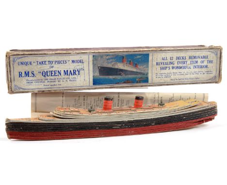 A CHAD VALLEY "TAKE TO PIECES" CARD MODEL OF THE R.M.S "QUEEN MARY", BOXED, 1930'S 