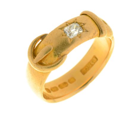 A DIAMOND BUCKLE RING IN 18CT GOLD, BIRMINGHAM 1876, 9G, SIZE R 