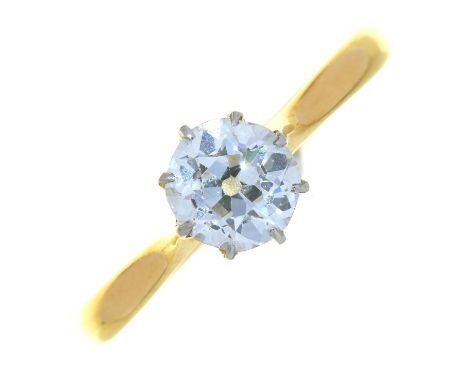 AN OLD CUT DIAMOND SOLITAIRE RING, IN GOLD, PARTIAL MARK ONLY, 1.5G, SIZE K 