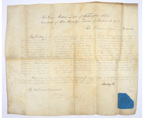 ARTHUR WELLSLEY, DUKE OF WELLINGTON, KG, PARCHMENT COMMISSION SIGNED (AS CONSTABLE OF THE TOWER OF LONDON) TO WILLIAM TREW, Y