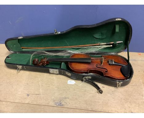 Late C19th English Violin, branded below the button (indecipherable). The back and ribs of similar well rippled maple, the ne