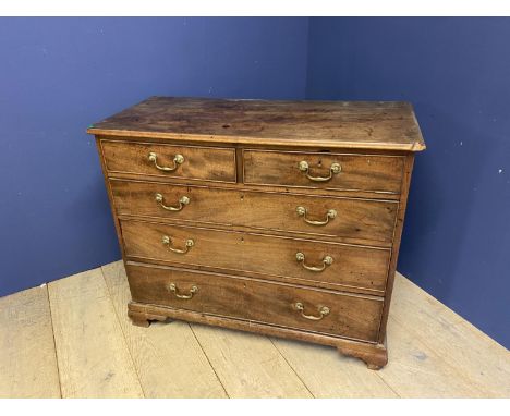 Georgian mahogany chest of 2 short over 3 long graduated drawers with brass drop handles on shaped bracket feet 104L x87 cm H