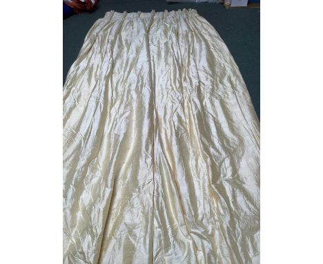 2 pairs of good quality silk curtains, lined and interlined in buttermilk/pale lemon colour.   One pair, drop 300 cm approx, 