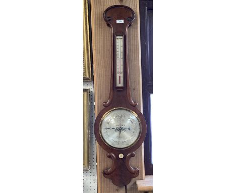 Victorian mahogany banjo barometer with silvered dials 