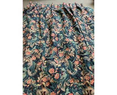 4 full length lined matching curtains, very heavy brocade floral material with large pleased heading. Size  Heading width at 