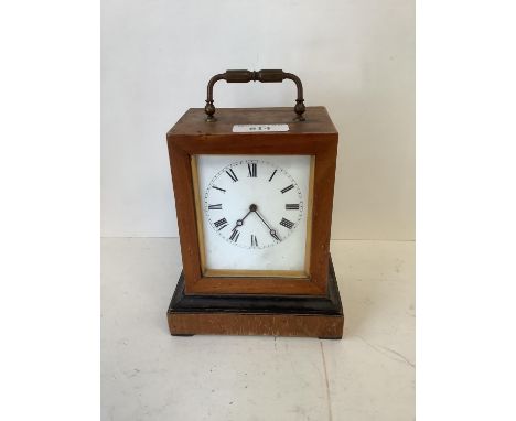 early C20th wooden cased carriage clock, French works,  paper label J J Bettle, Clock Maker Folkestone, with brass carrying h