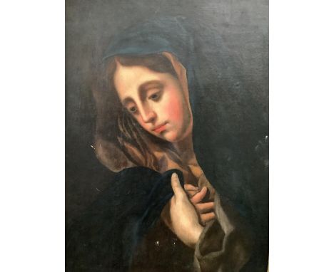 Continental, Oil on board, laid on wood panel, "Young lady head and shoulders, wearing a shawl, " in gilt frame 
