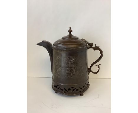 Oriental bronze jug, 30cmH, to include finial 