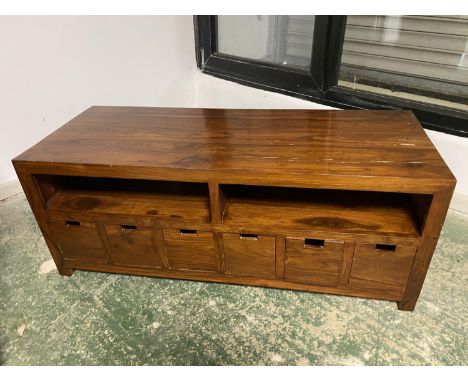 Quantity of general furniture to include  a modern TV sideboard with 6 drawers (top scratched/ worn and flaking) and an oak s