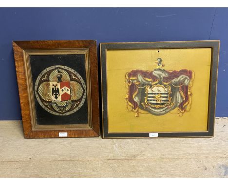 C18th/C19th oil on panel "Coat of Arms", possibly a coaching panel, the "Vaumorel Coat of Arms", 34 x 42cm;  &amp; Oil on woo