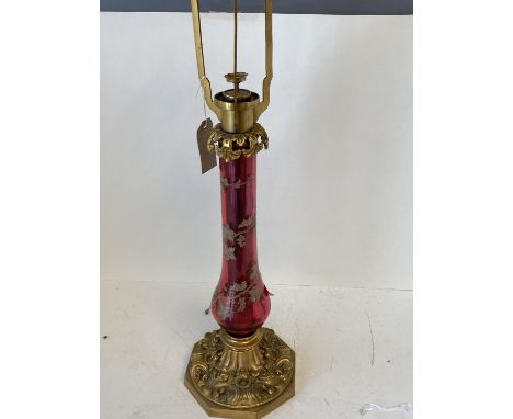 Victorian Palmer and Co Patent  brass and ruby glass lamp 