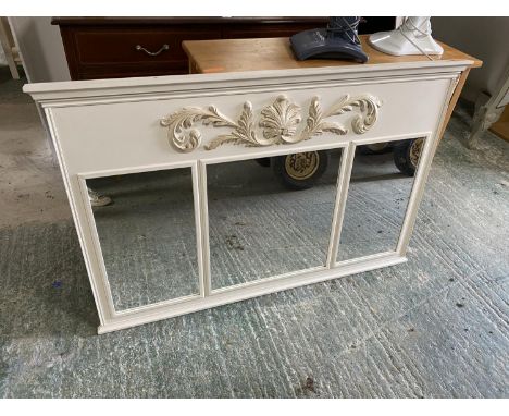 Cream 3 panel wall mirror with decorative swags to panelled top, 81.5 x 127cm overall 