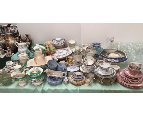 Qty of miscellaneous china a pottery including Royal Worcester blue and white platter 28 cm dia, enamel pill boxes - some dam