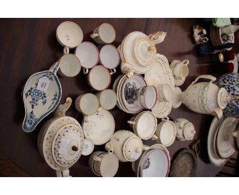 A COLLECTION OF ANTIQUE ENGLISH PORCELAIN to include an 18th century Worcester blue and white sauce boat (restored)
