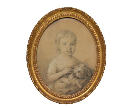 AN 18TH CENTURY PENCIL SKETCH OF A CHILD AND A DOG