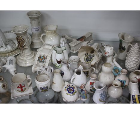 A COLLECTION OF CRESTED CHINA to include two Goss model pine cones with the Shipton-on-Stour crest and a Goss King William II