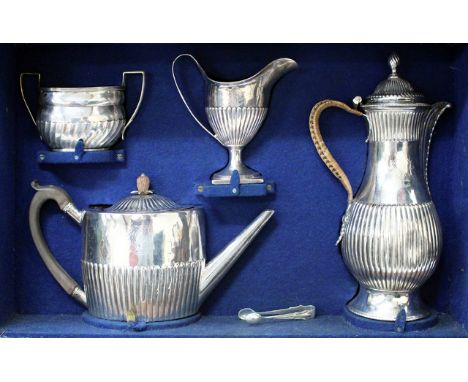 A GEORGE III OVAL SILVER TEAPOT with scroll handle, gadrooned body and pineapple finial, marks for 'London, 1796' and makers 