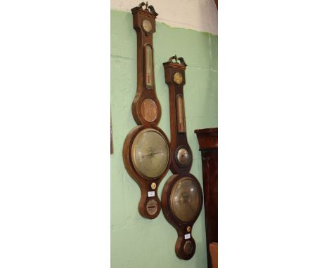 A DIAL BAROMETER with swan neck pediment, hydrometer, thermometer, convex mirror, dial and level, the level signed 'Kalabergo