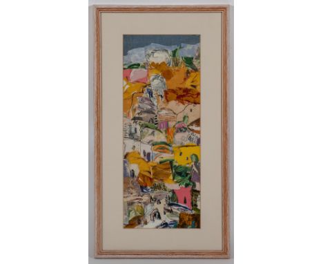 * LOUISE SCHATZ (ISRAEL 1916 - 1997),
VIEW FROM EIN HOD
mixed media collage, attributed verso and dated 1963
39.5cm x 16cm
Mo