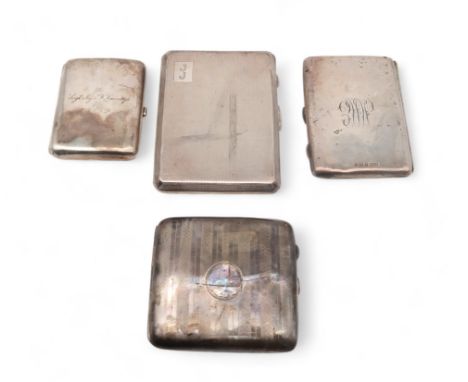 A silver cased leather wallet / card case, by E J Houlston, Birmingham, a silver cigarette case by Joseph Gloster Ltd, anothe